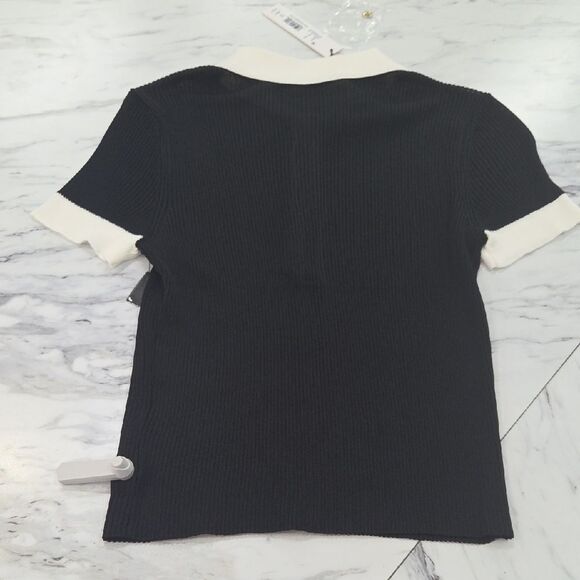 Alice + Olivia Womens Polo in Black and Cream - Picture 8 of 11